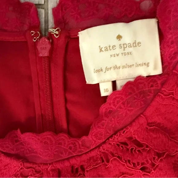 Kate Spade Red Lace Fit & Flare Dress Poppy Field Size 16 EUC - Picture 8 of 10